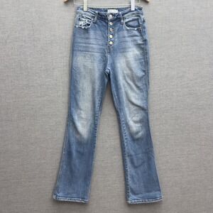 Cello Button Fly High Rise Flare Jeans Distressed Womens Size‎ 5 (28x32)